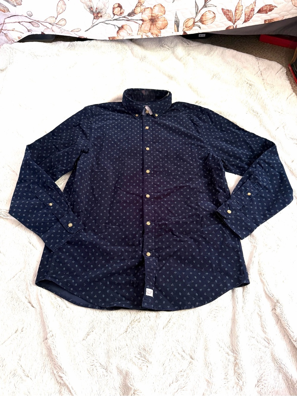 Vineyard Vines Navy Button-Down with Small Anchor Print